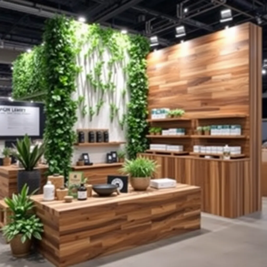 Sustainable products exhibit with reclaimed wood and green living walls